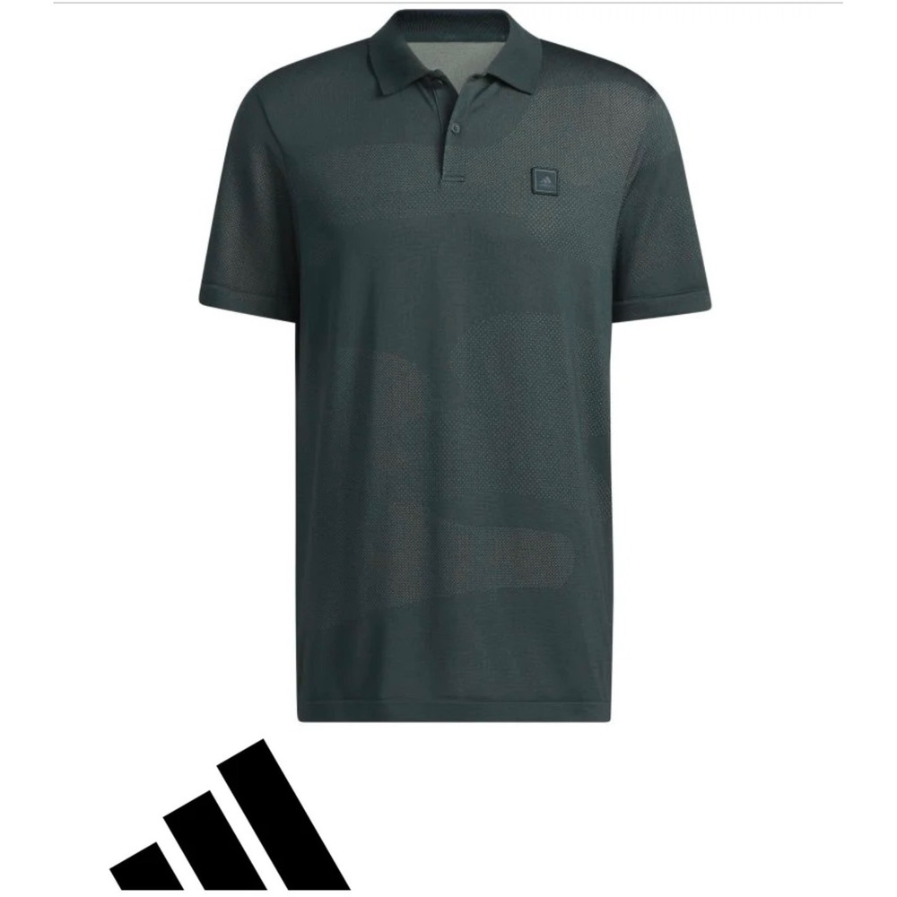 ADIDAS Mens 2XL Dark Green Tonal Jacquard Go To Seamless Golf Polo Shirt Sporty
